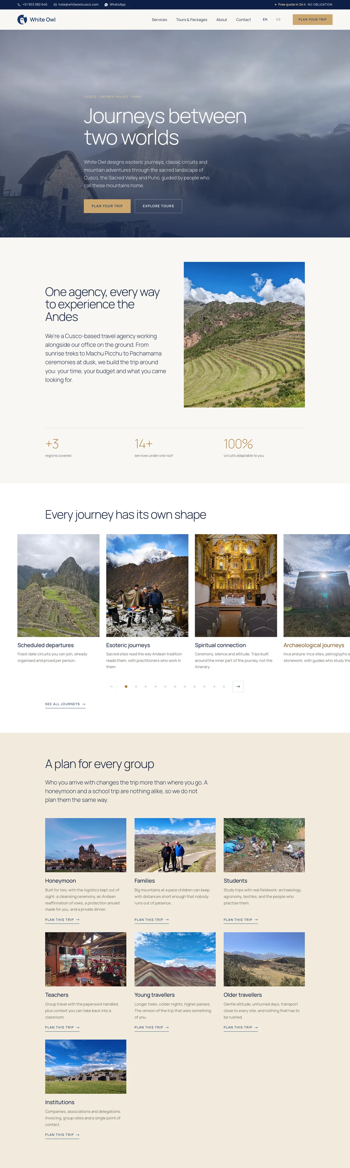 White Owl - Sitio web para agencia de turismo